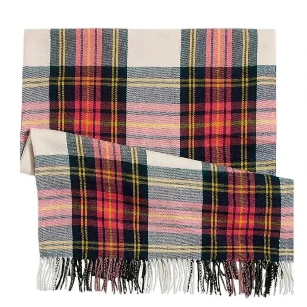 J. Crew Factory Plaid Blanket Scarf Oversized Large Red Cream Blue NWOT